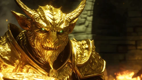 Armored Golden Monster with Green Eyes