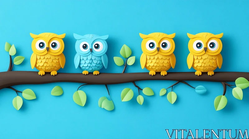 Colorful Cartoon Owls AI Image