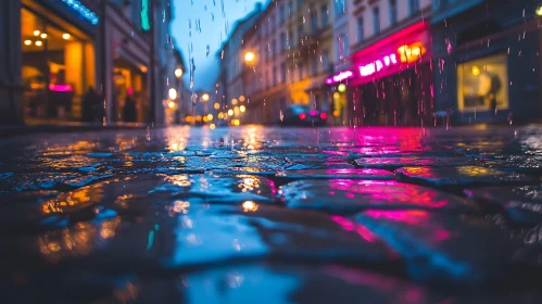 Urban Night Rain Reflections