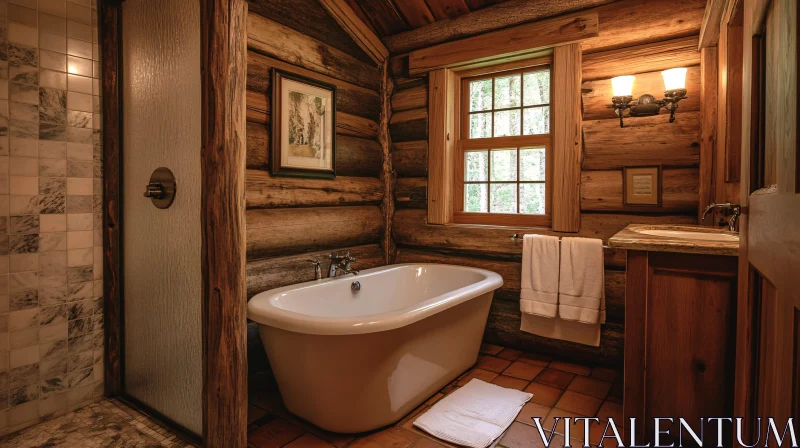 Cozy Wooden Bathroom with Bathtub AI Image