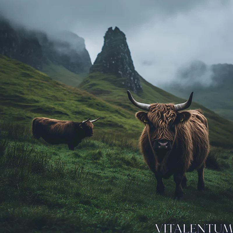 Highland Cattle Grazing in Scottish Highlands AI Image