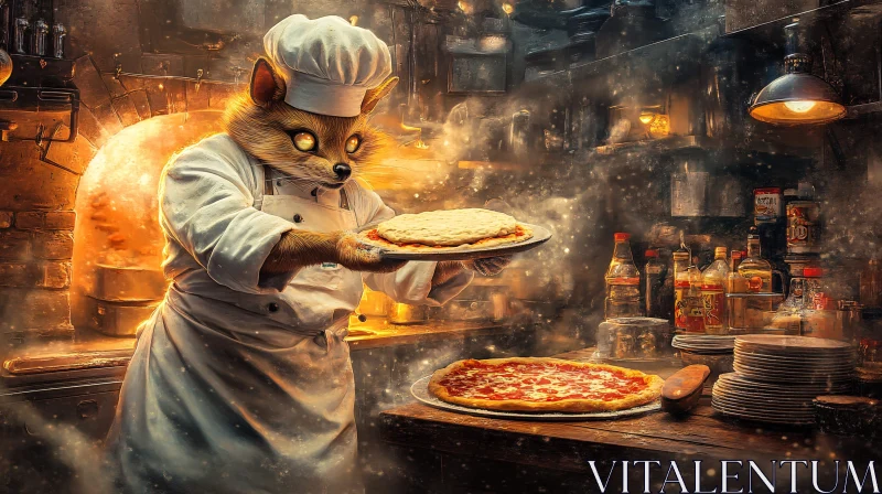 Fantasy Fox Chef Cooking Pizza AI Image