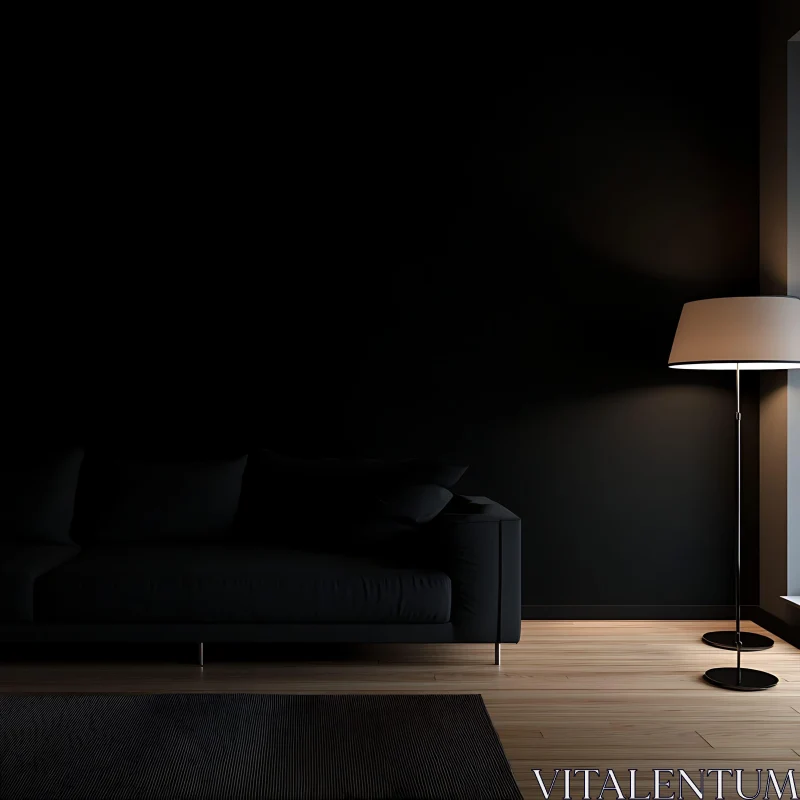 AI ART Modern Interior Design with Black Sofa