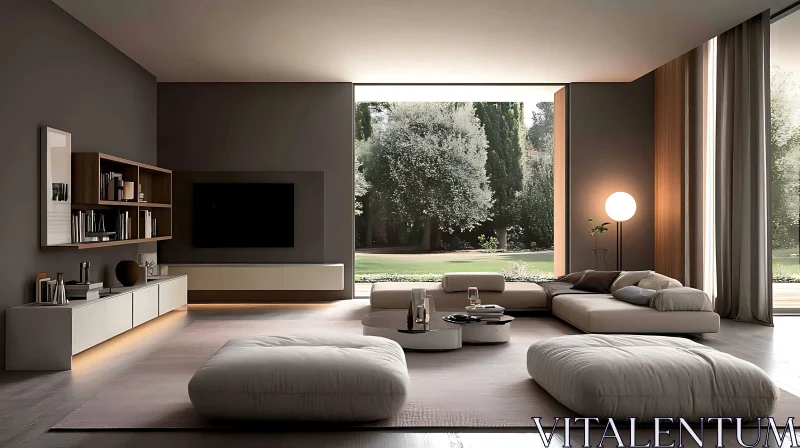 Minimalist Home Interior with Garden View AI Image