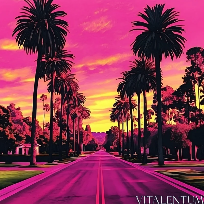 AI ART Tropical Sunset Road