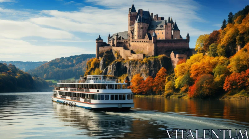Captivating River of Autumn at a Castle on Water AI Image