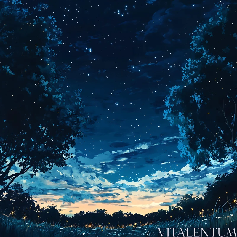 AI ART Night Sky and Trees Landscape