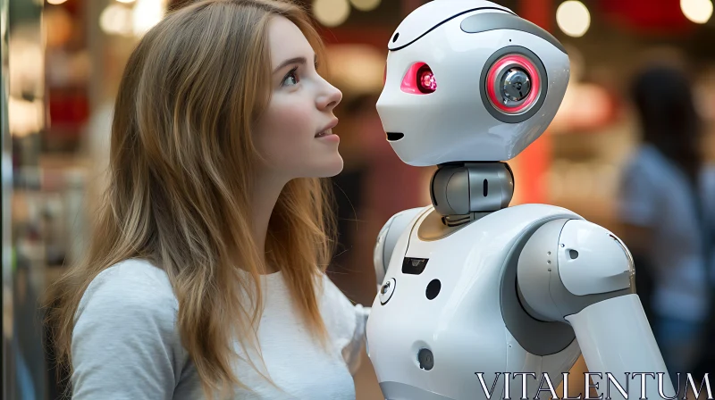 Woman and Robot Gaze AI Image