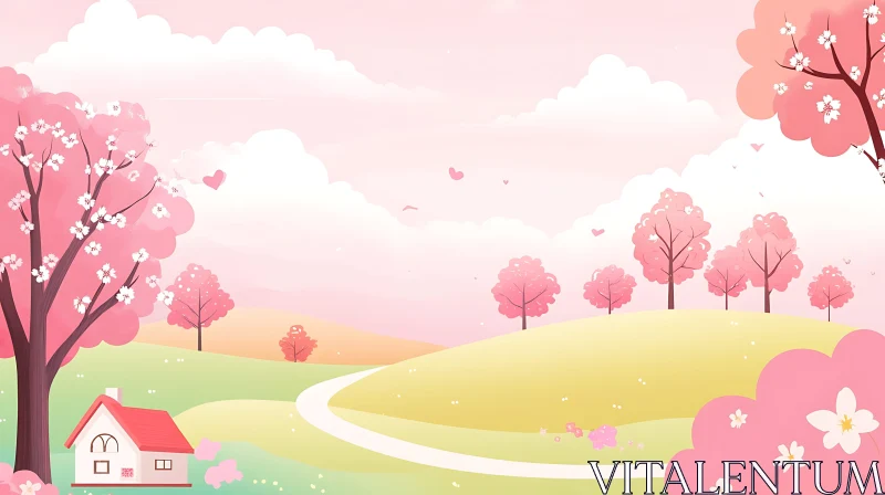 Springtime Serenity: A Pink Landscape Dream AI Image