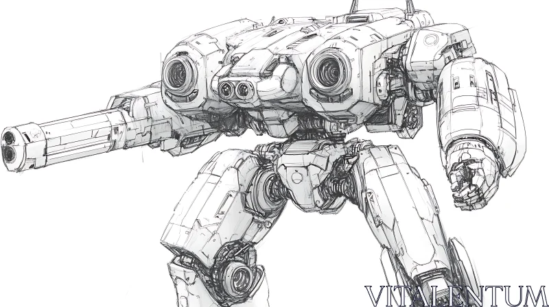 Sci-Fi Robot Sketch with Cannon AI Image