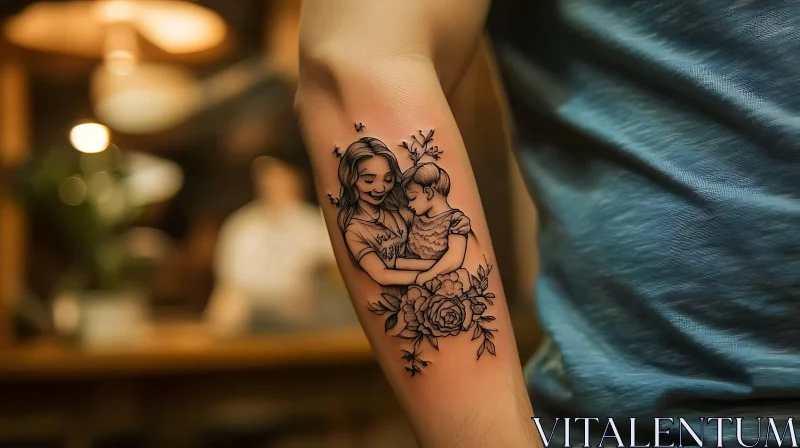 Intricate Family Bond Tattoo with Floral Elements AI Image