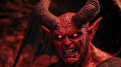 Crimson Demon with Horns and Red Eyes