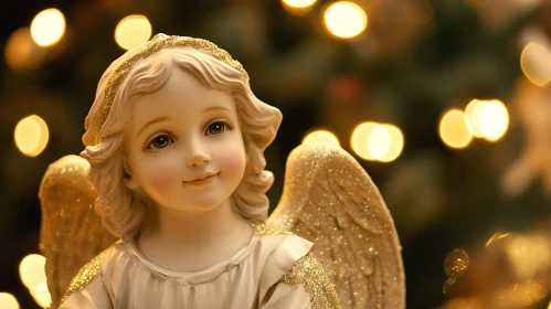 Golden Angel with Bokeh Lights