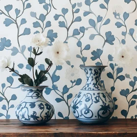 Elegant Vases with Floral Wallpaper