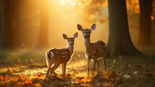 Morning Forest Encounter: Two Deers in Playful Innocence