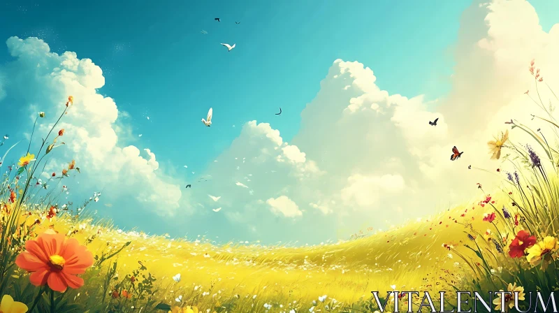 AI ART Idyllic Field with Flowers and Sky