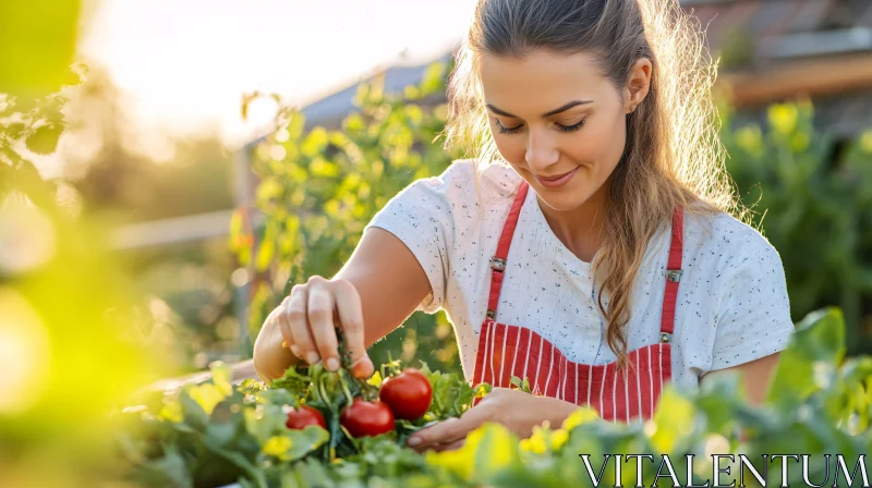 Tomato Harvest: A Woman's Garden Joy AI Image