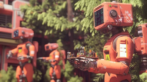 Orange Androids in Greenery