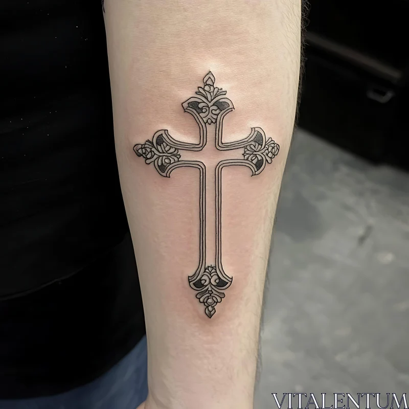 Detailed Cross Tattoo on Forearm AI Image