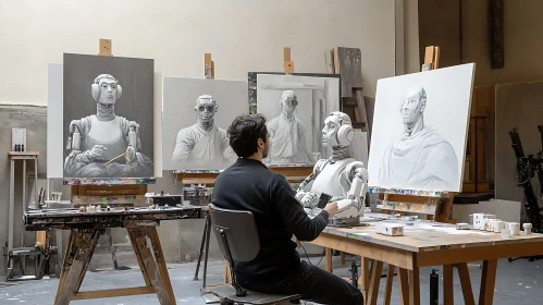 Artist and Robot Models in Studio