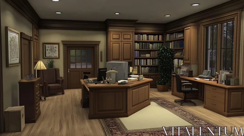 Classic Wooden Office Room AI Image