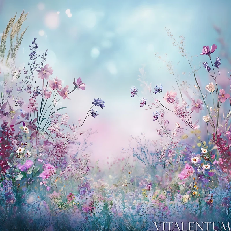 AI ART Soft Pastel Wildflowers in Dreamy Meadow