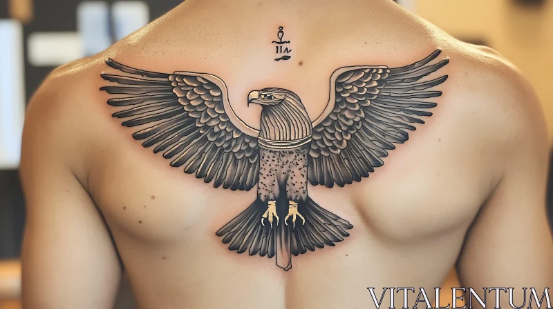 Elaborate Back Tattoo of Bird with Wings Spread AI Image