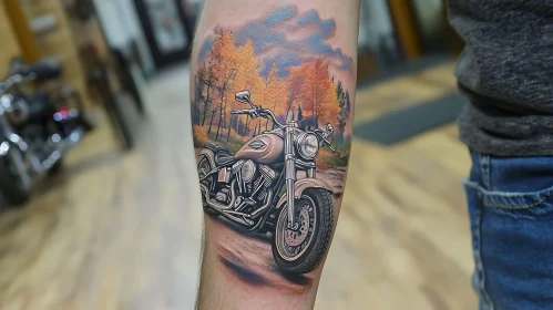 Bike Tattoo with Autumnal Trees