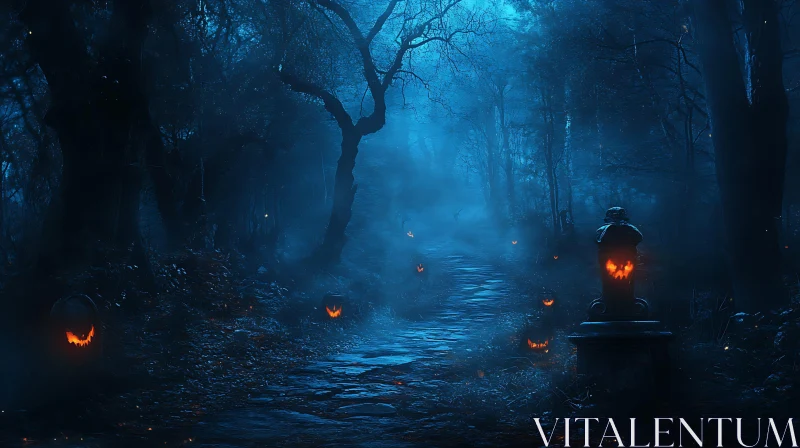 Spooky Pumpkin Path at Night AI Image