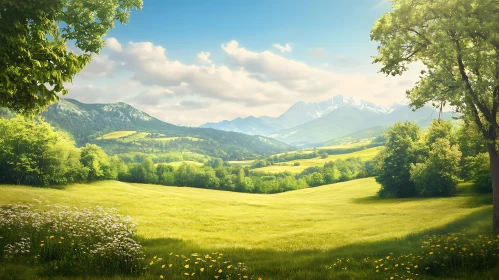 Scenic Mountain View with Green Meadow