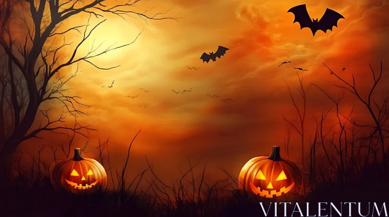 AI ART Spooky Halloween Scene with Glowing Pumpkins