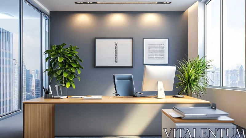 Contemporary Workspace with Plants and Natural Light AI Image