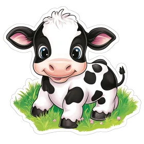 Cute Cartoon Cow with Big Blue Eyes