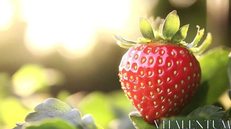 Glowing Red Strawberry in Natural Sunlight AI Image