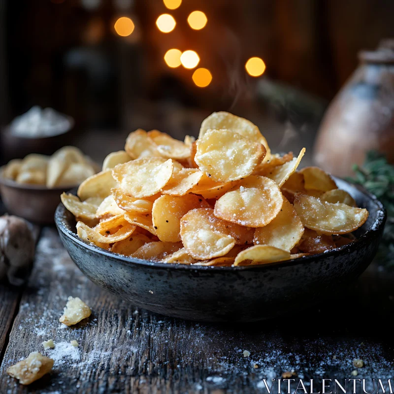 Golden Salted Potato Chips for Snack AI Image