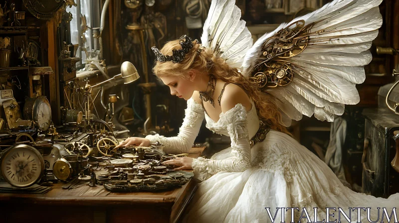 Clockwork Fairy in Steampunk Workshop AI Image