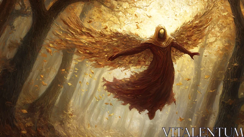 AI ART Winged Figure in the Autumn Woods