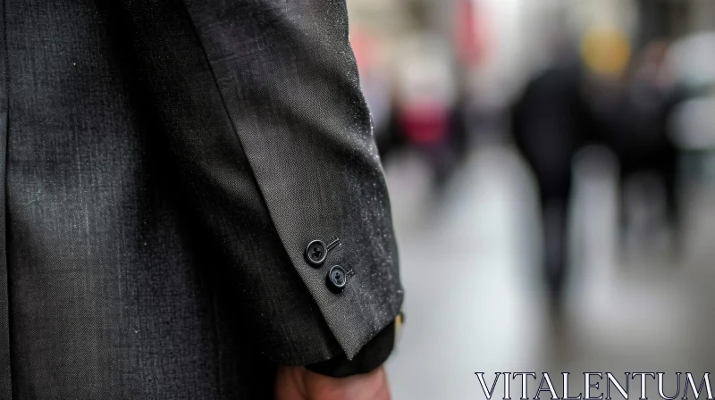 Black Suit Jacket: A Stylish Man's Arm in Textured Fabric AI Image