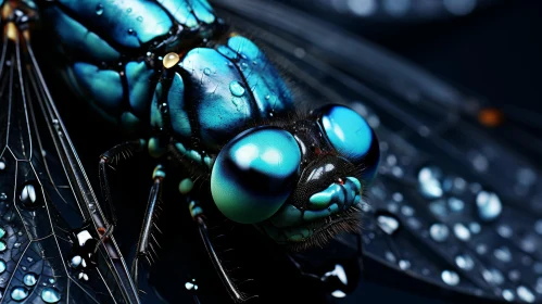 Blue-eyed Dragonfly: A Close-up View with Water Droplets