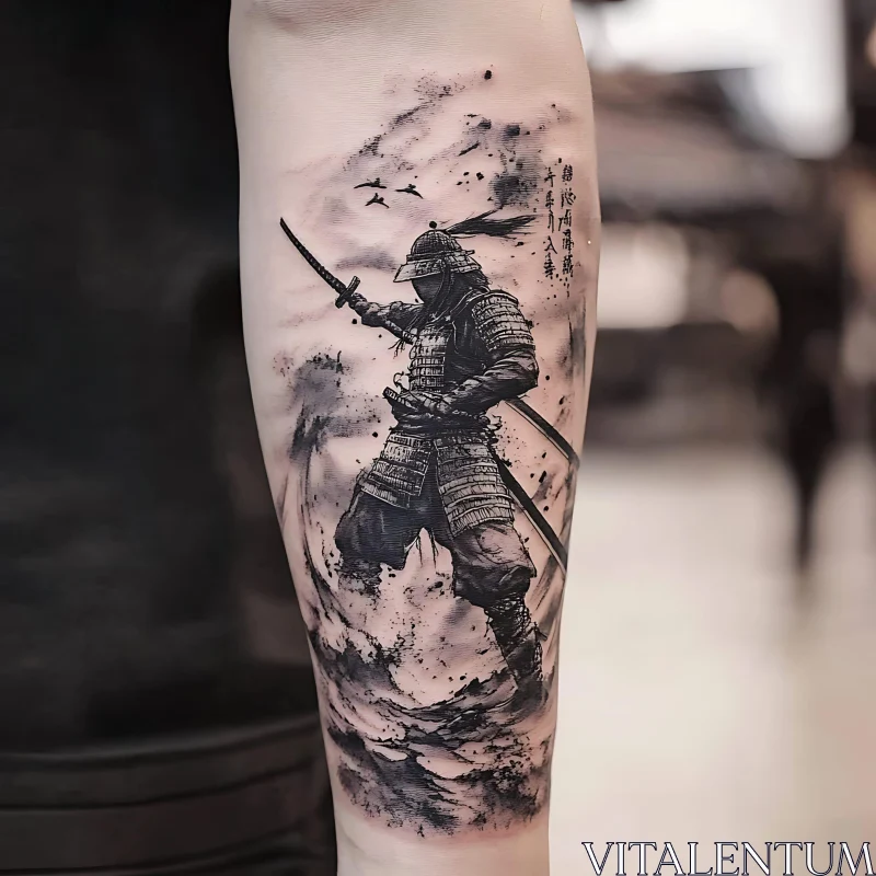 Detailed Samurai Tattoo on Forearm AI Image