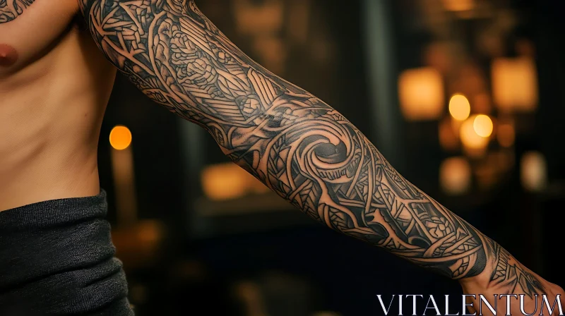 Detailed Black Ink Arm Tattoo AI Image