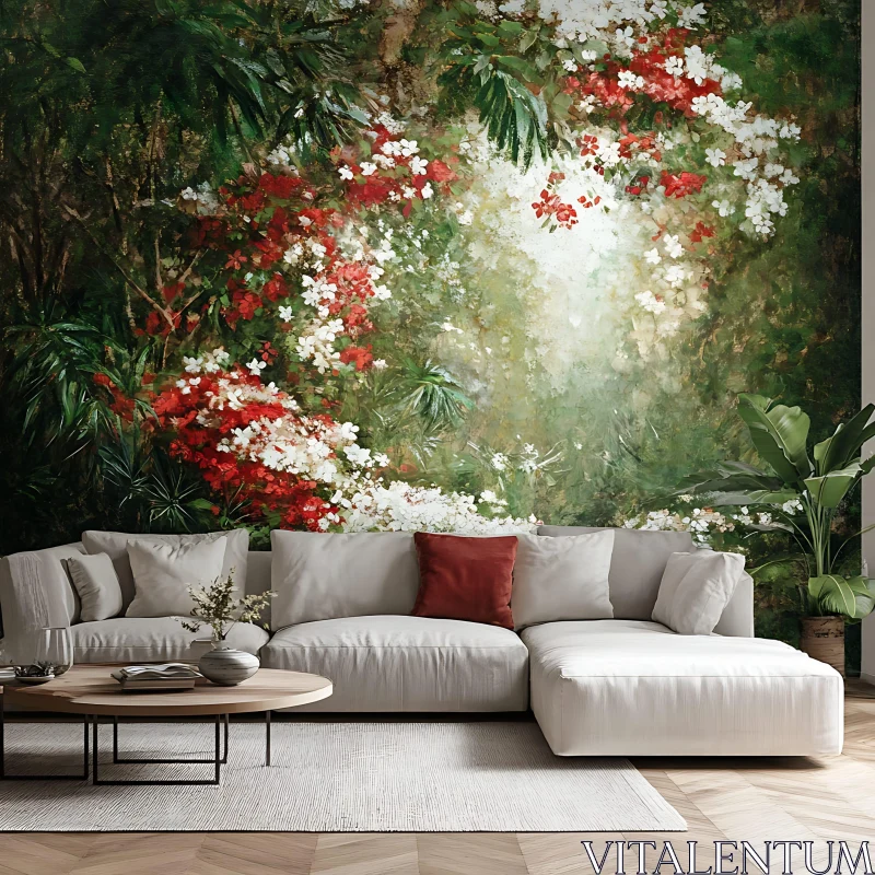 AI ART Sofa and Floral Painting Interior Design