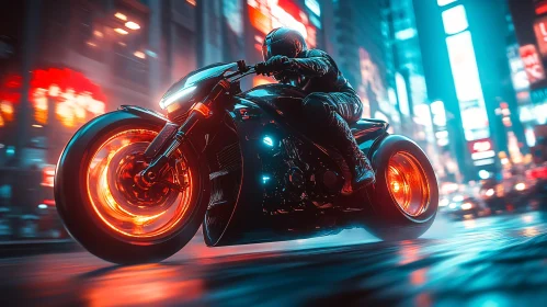Futuristic Motorcycle in Neon City