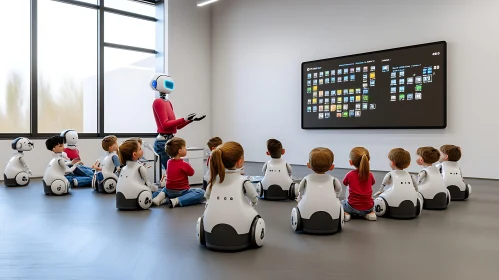 Robot Teacher with Students in Classroom