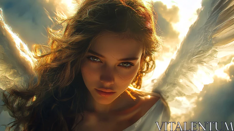 Angel with Wings in Heavenly Light AI Image