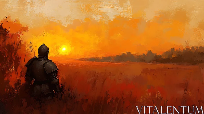 Warrior's Sunset Contemplation AI Image