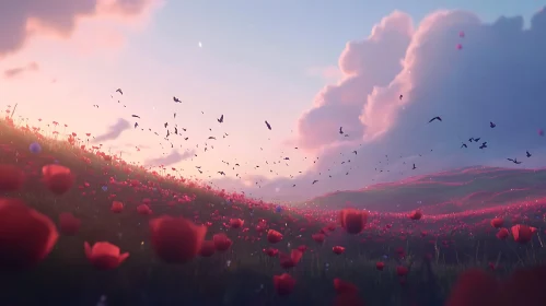 Crimson Bloom Meadow at Twilight