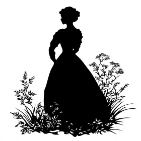 Vintage Woman Silhouette with Floral Design