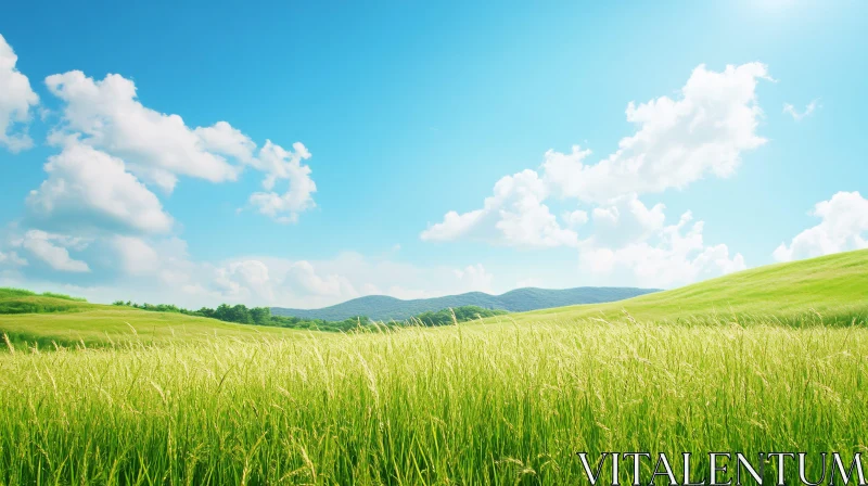 Peaceful Meadow Landscape with Rolling Hills AI Image