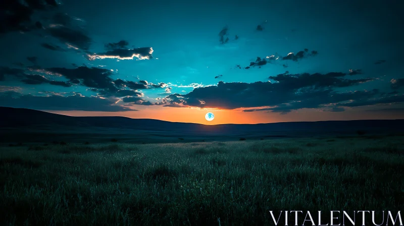 Night Field Under Moonlight AI Image